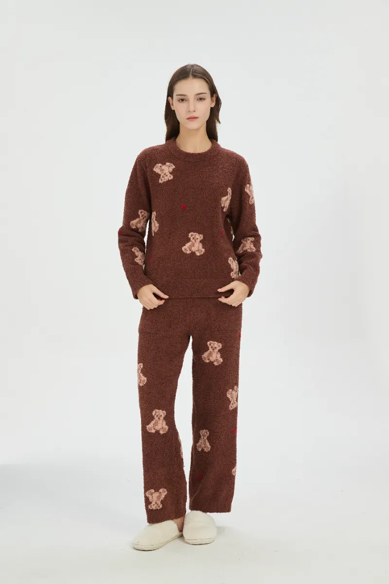 Qadın üçün Qəhvəyi Yumşaq Fleece Pijama